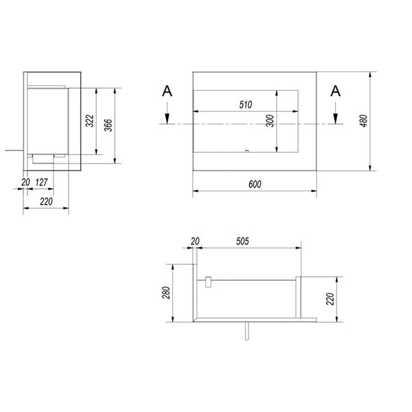 Eckkamin 60 cm (links)
