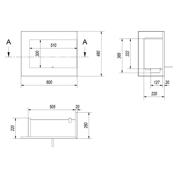 Eckkamin 60 cm (rechts)