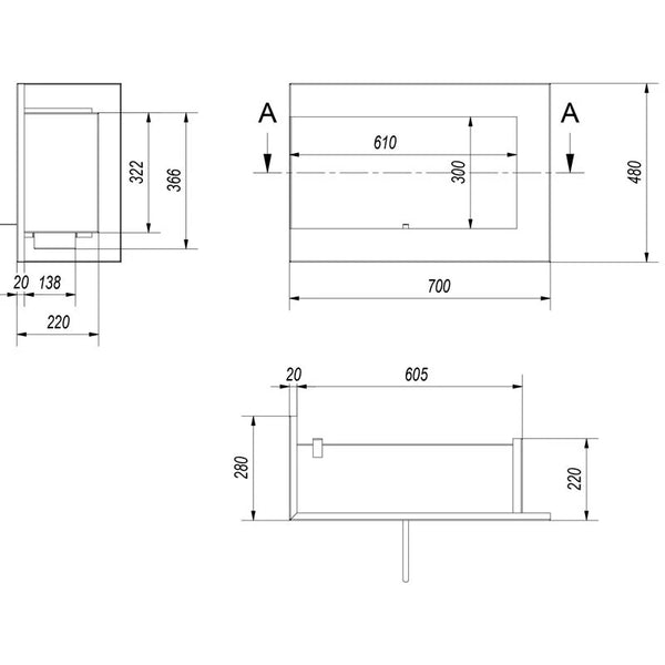 Eckkamin 70 cm (links)
