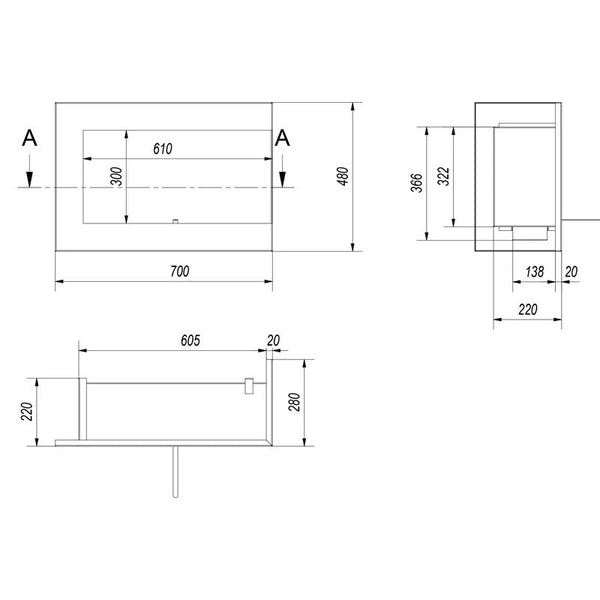 Eckkamin 70 cm (rechts)