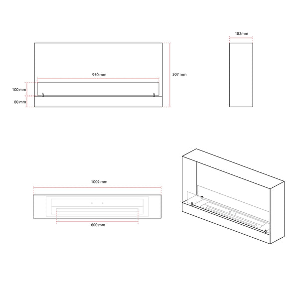 Schwarzer Bio Kamin 100 cm
