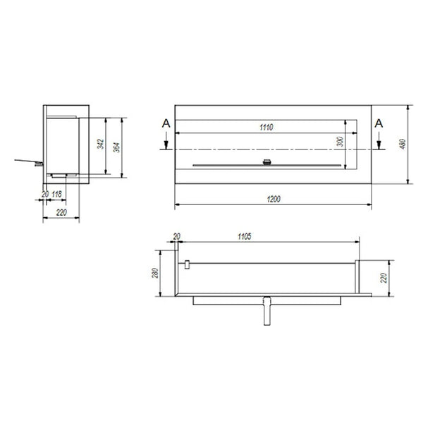 Eckkamin 120 cm (links)