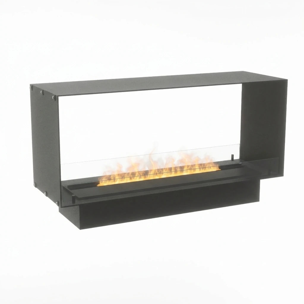 Foco Myst Two 1200 built-in water vapour fireplace in black with realistic water vapour flames