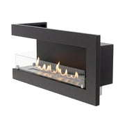 Left-facing corner bioethanol fireplace 85 cm with lit flames