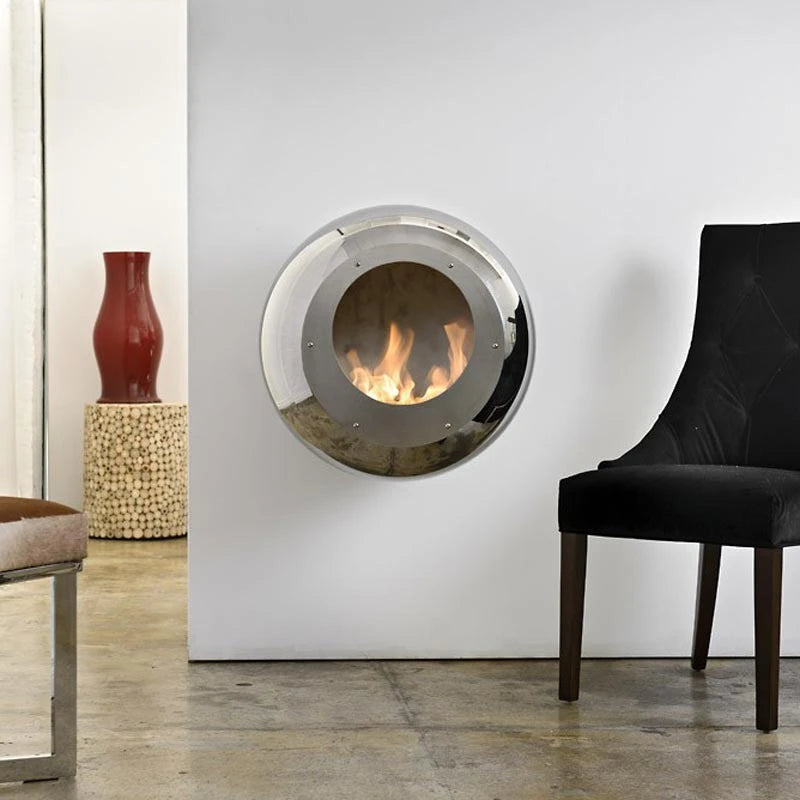 Cocoon Fires Pedestal aus Edelstahl in Wohnzimmerszene
