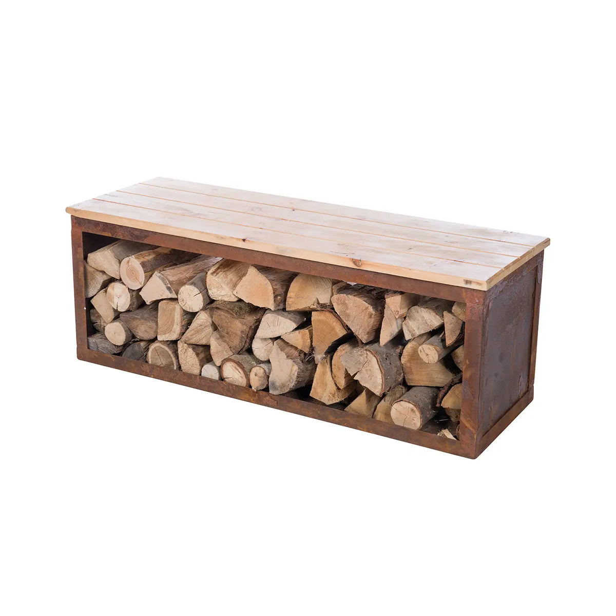 Wood Storage Bench in Corten Steel