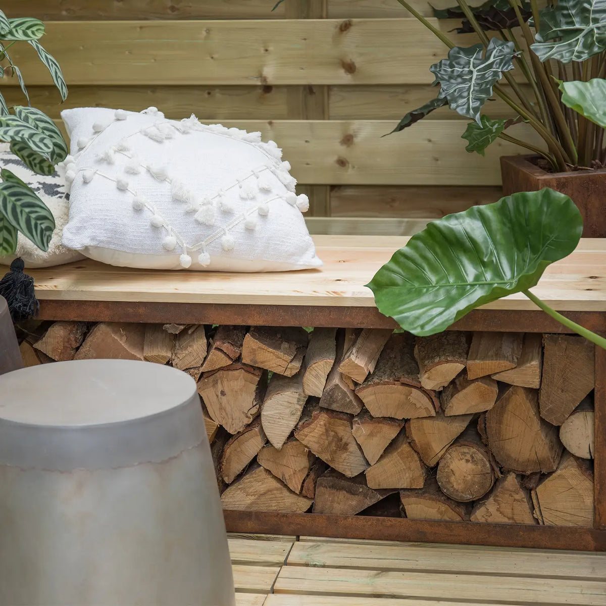 Wood Storage Bench in Corten Steel