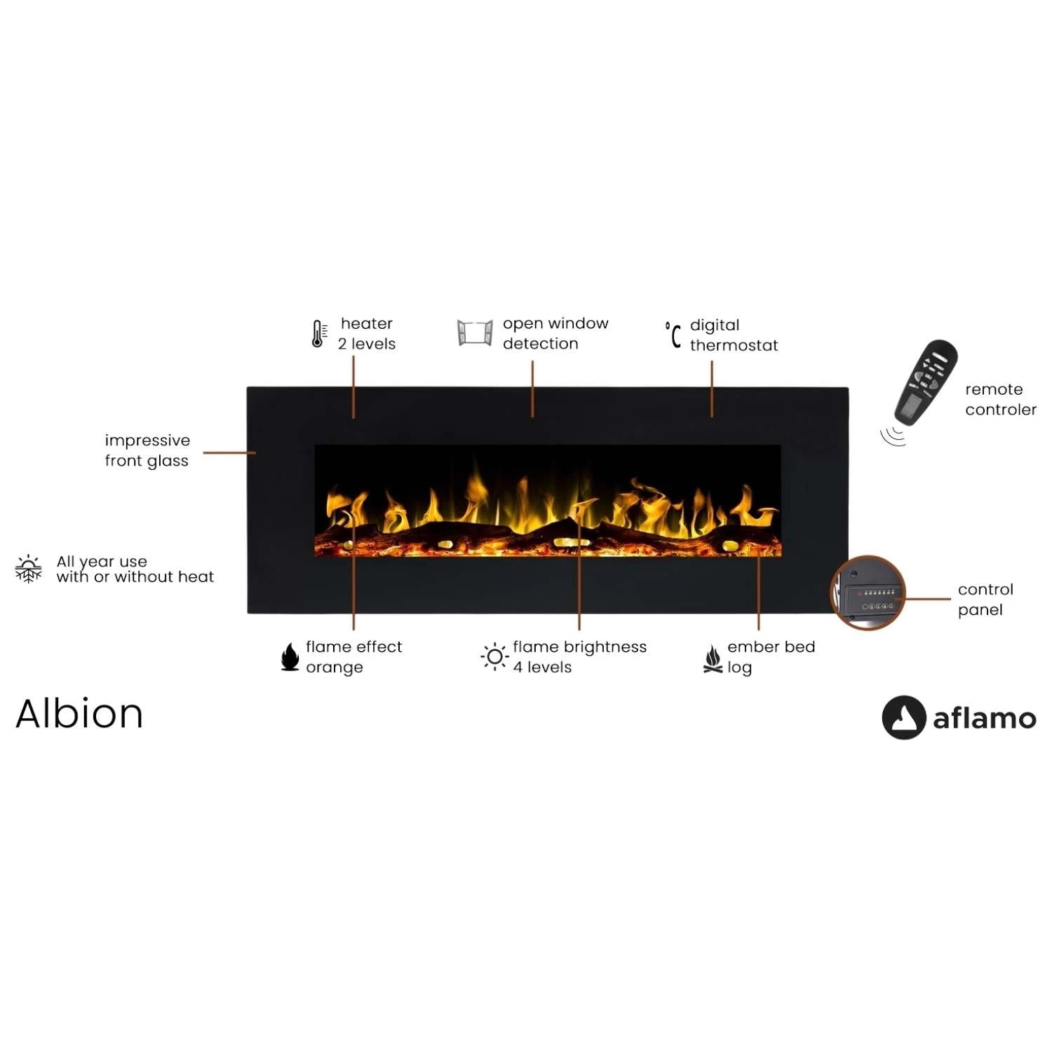 Aflamo Albion 110 cm schwarzer Elektrokamin