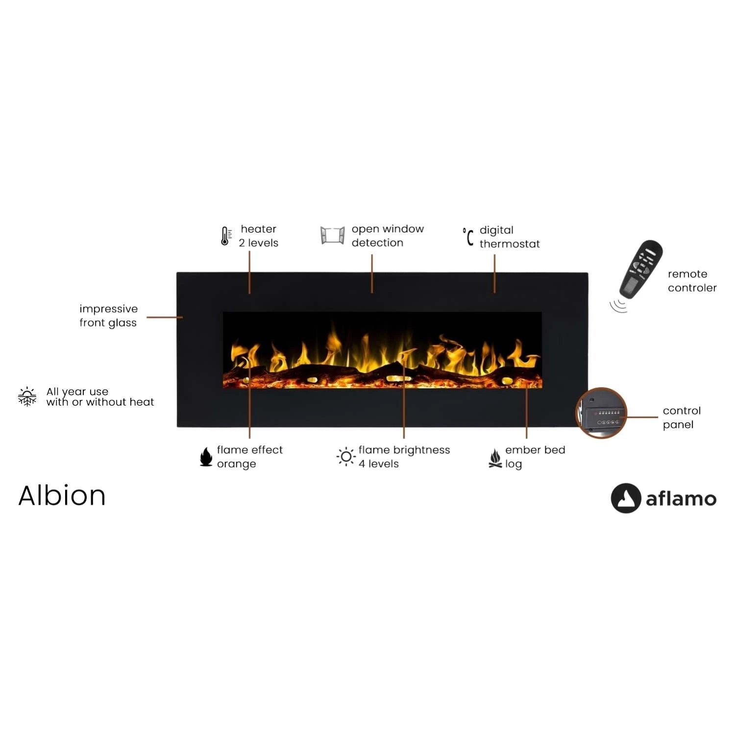Aflamo Albion 128 cm schwarzer Elektrokamin