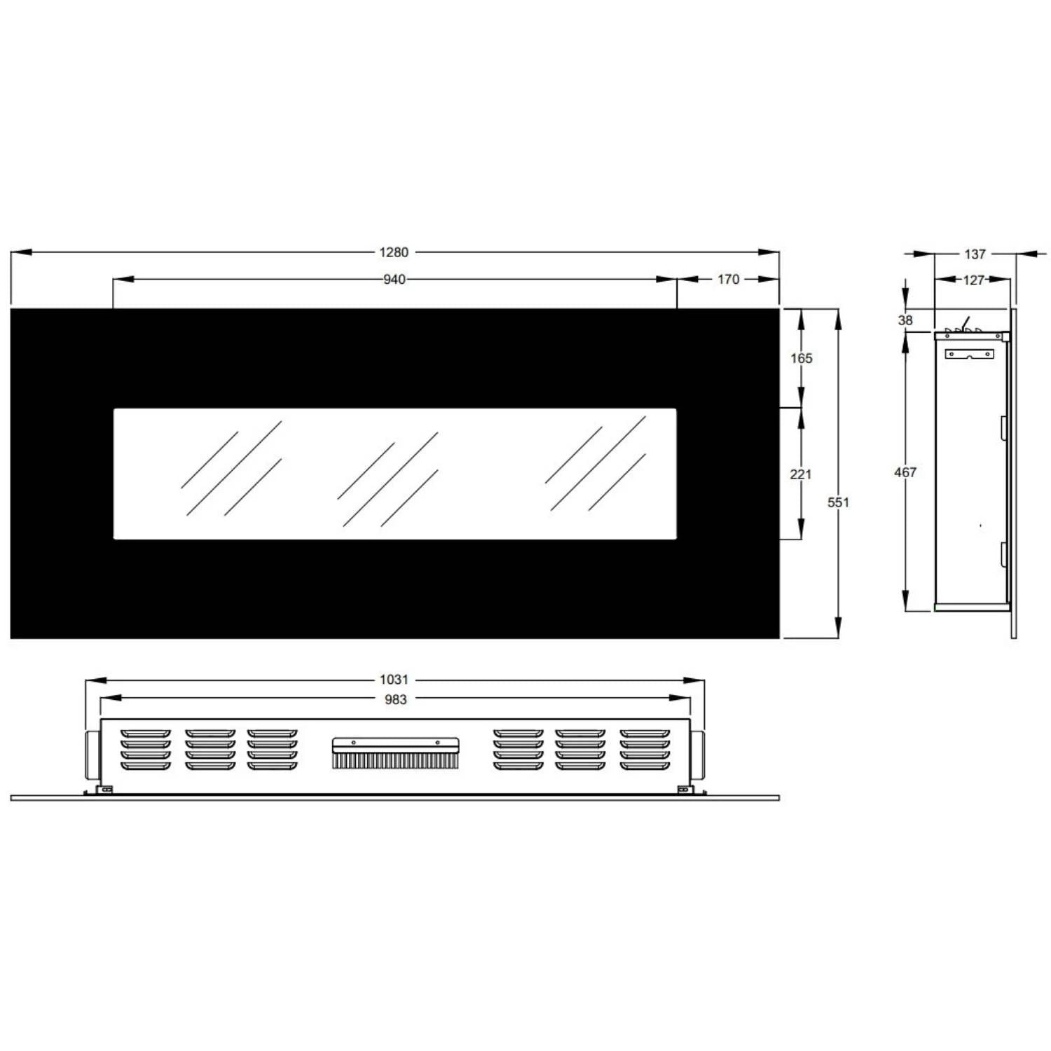 Aflamo Albion 128 cm schwarzer Elektrokamin