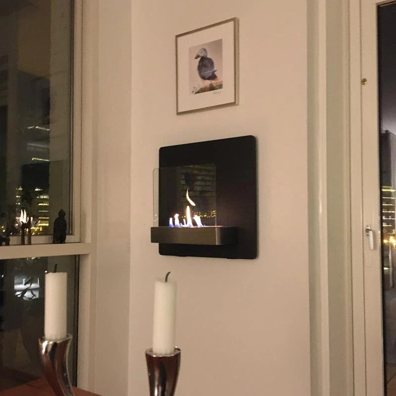 Wandkamin mit Glas - Schwarz