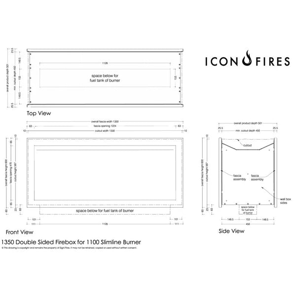 Icon Slimline Firebox SFBDS1350 Schwarz