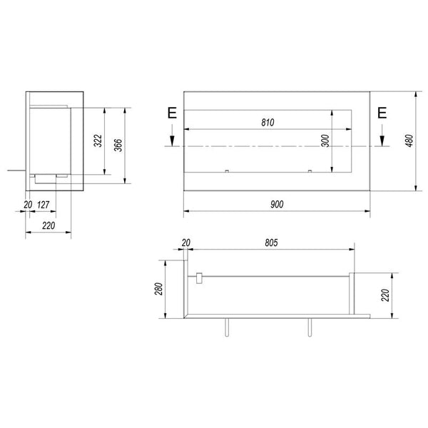 Eckkamin 90 cm (links)