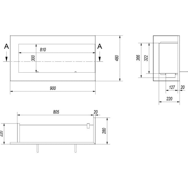 Eckkamin 90 cm (rechts)