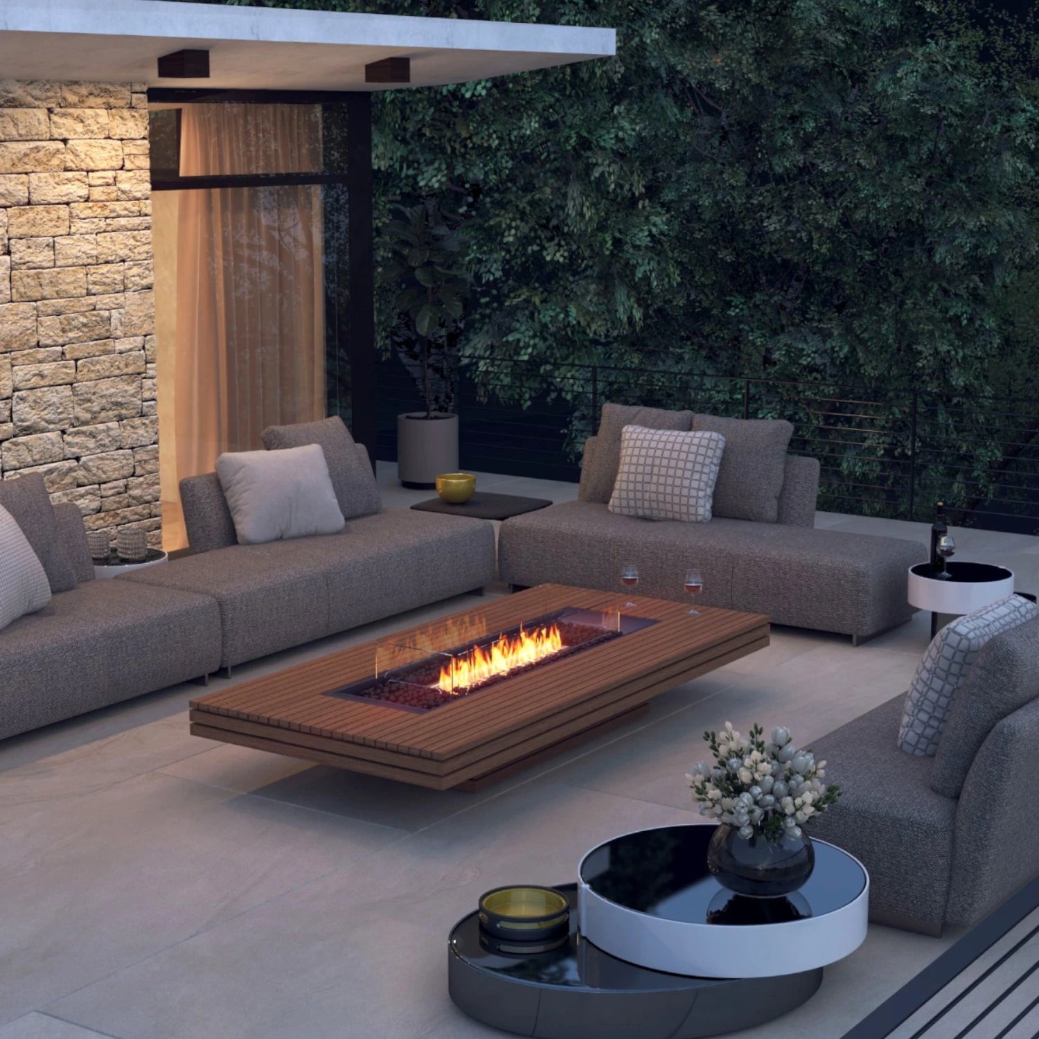 Gin 90 Low - Teak Bioethanol Fire Pit