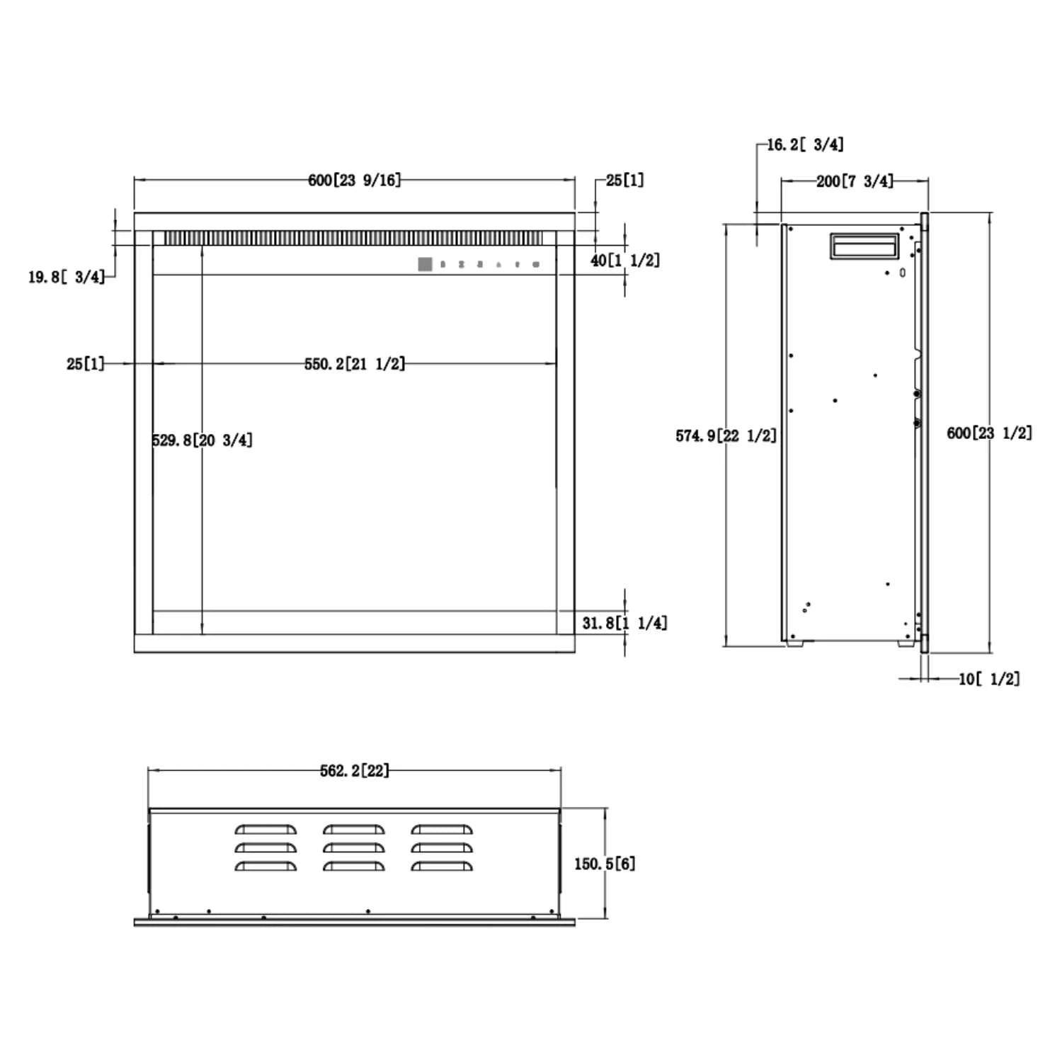 Aflamo 3D Elektrischer Kamineinsatz 24" Quadrat (60 × 60 cm)