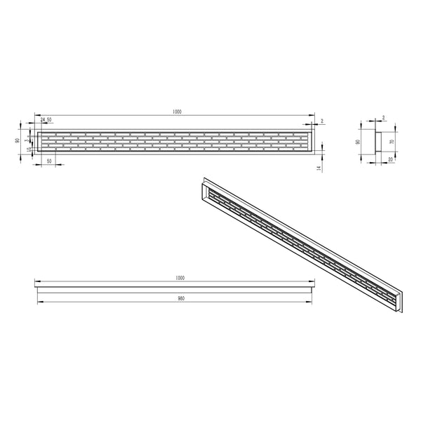Lüftungsgitter Weiß - 100x9 cm - 450 cm²