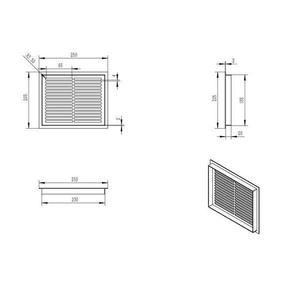 Lüftungsgitter Weiß - 25x20.5 cm - 210 cm²