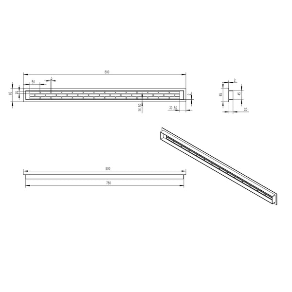 Lüftungsgitter Schwarz - 80x6.5 cm - 210 cm²