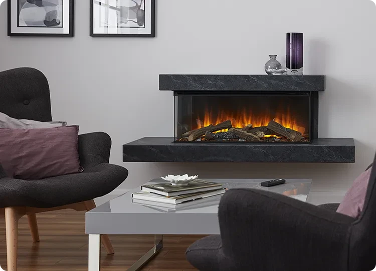 Wandmontierter Elektrokamin mit Marmorrahmen von British Fires